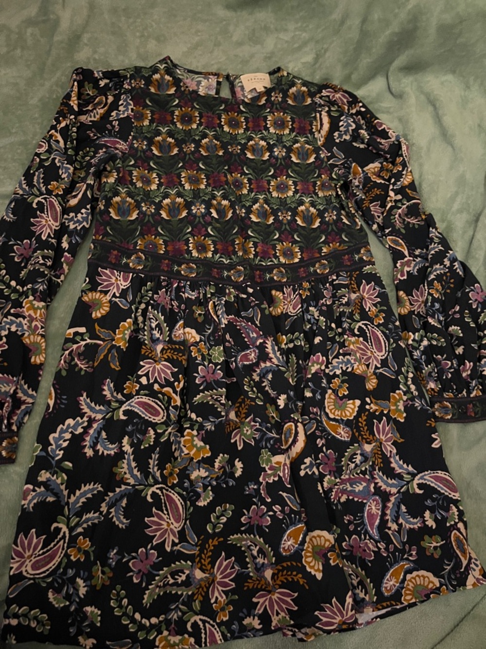 Sezane Andrea Dress in Navy Arabesque Print